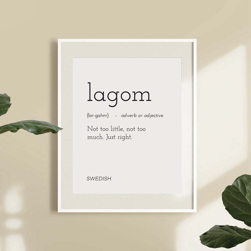 Hygge Lagom Definition Minimalist Nordic Wall Art Black White Fine Art Canvas Prints Swedish Danish Norwegian Lifestyle Quotes Posters For Modern Home Office | Bowlift