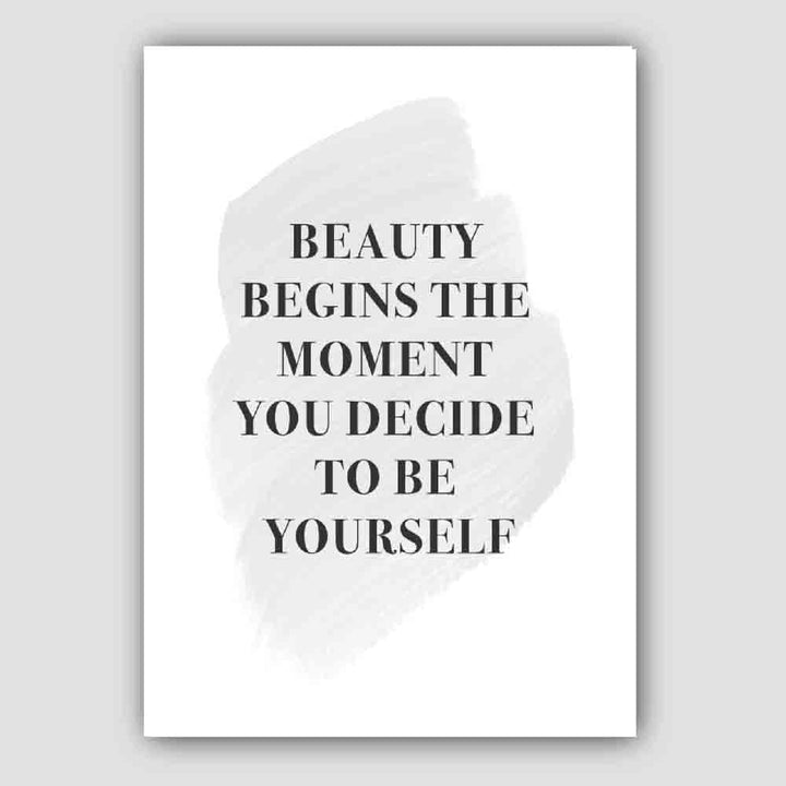 Beauty Begins Quote Typography Print in Gray | Bowlift