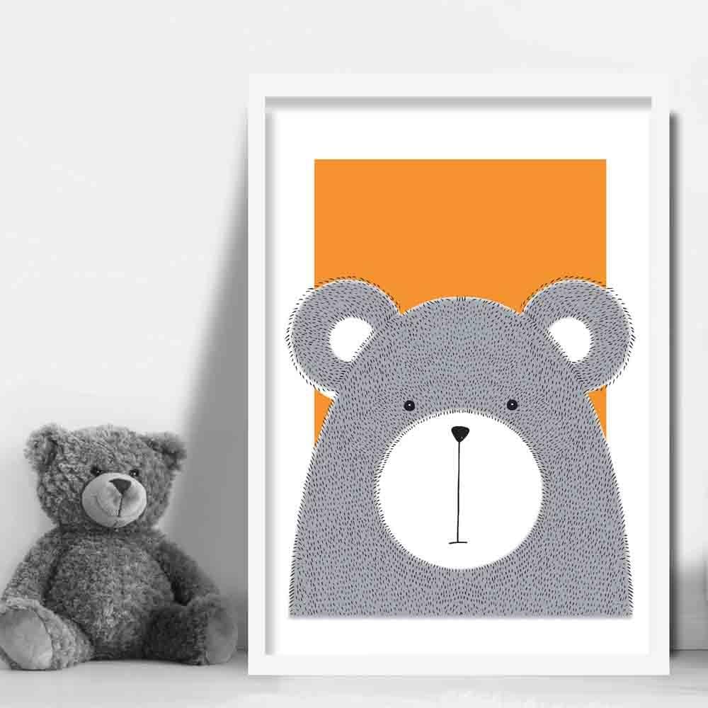 Bears Sketch Style Kids Room Orange Art Print | Bowlift