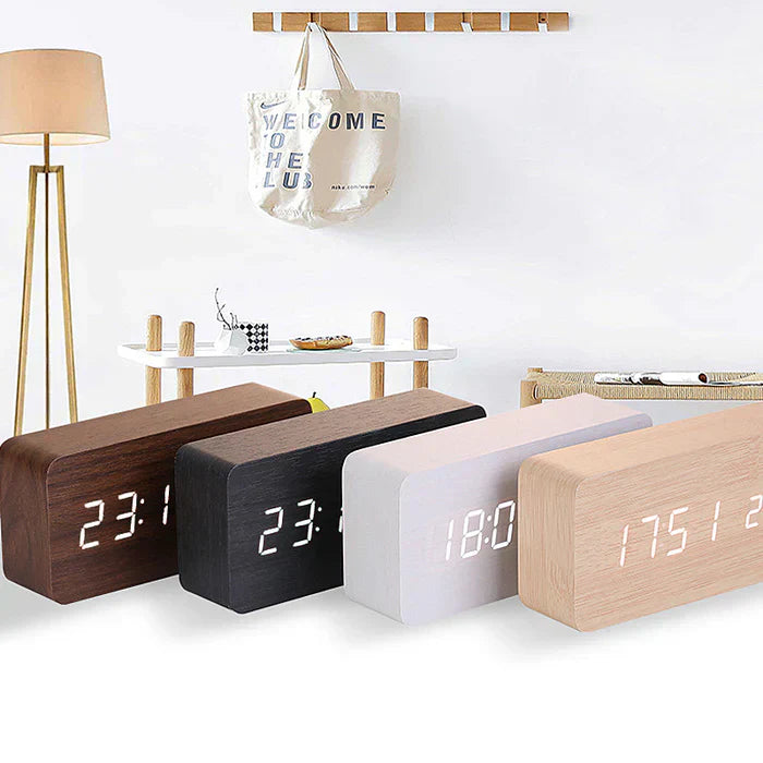controlled LED alarm clock made of wood Bowlift