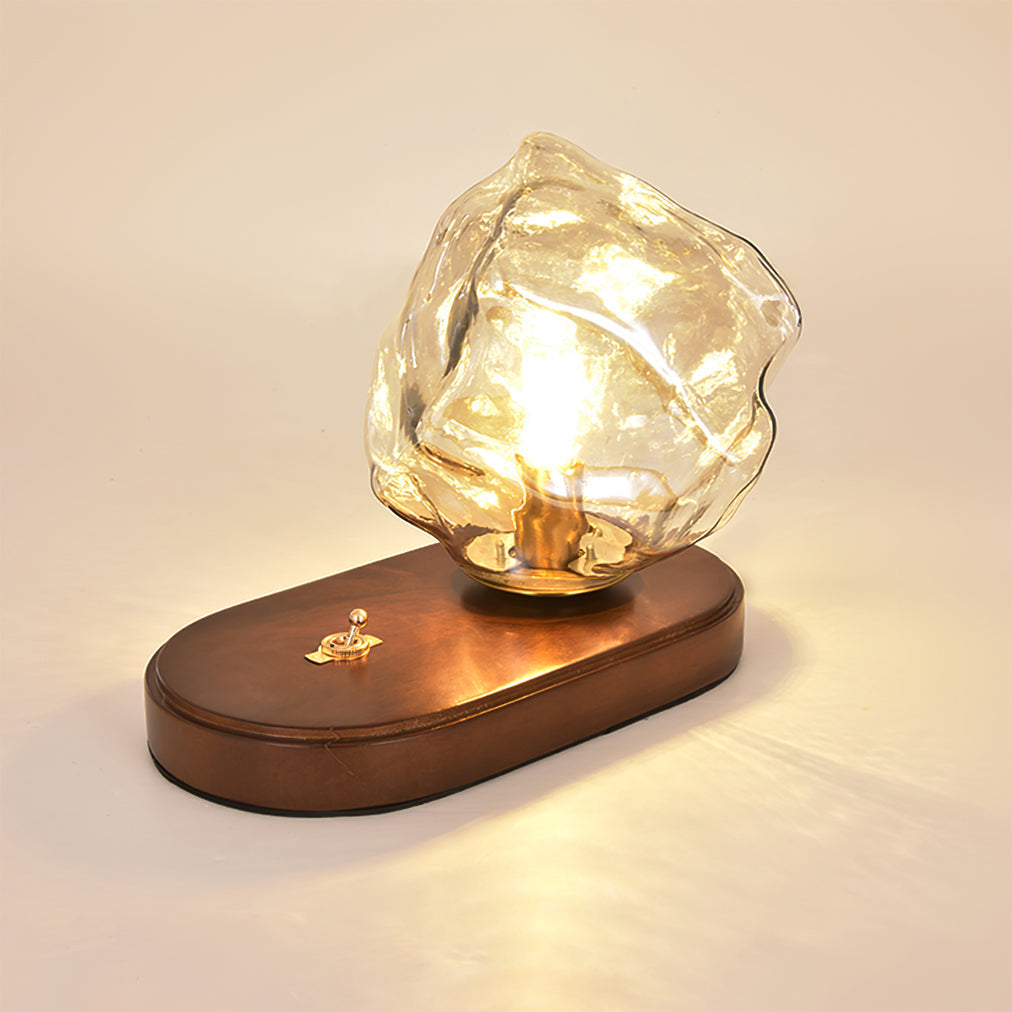 BowLift | RusticLume – Amber Glass and Wooden Table Lamp