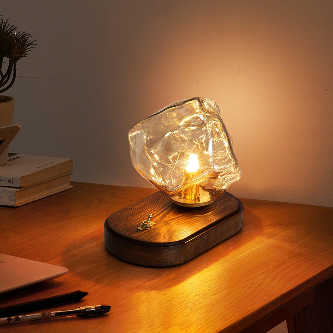BowLift | Glass Block Table Lamp | Modern Design with Clear Glass | Ideal for Living Room & Bedroom Lighting