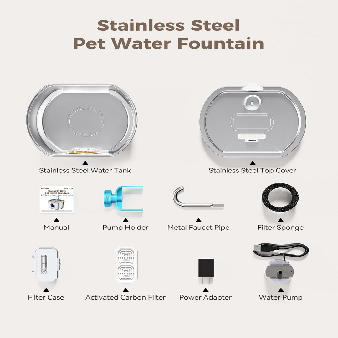 BowLift | Felindra Cat Drinking Fountain Made of Stainless Steel | Flowing Water for Better Hydration | Quiet & Hygienic | 2.5 L Capacity