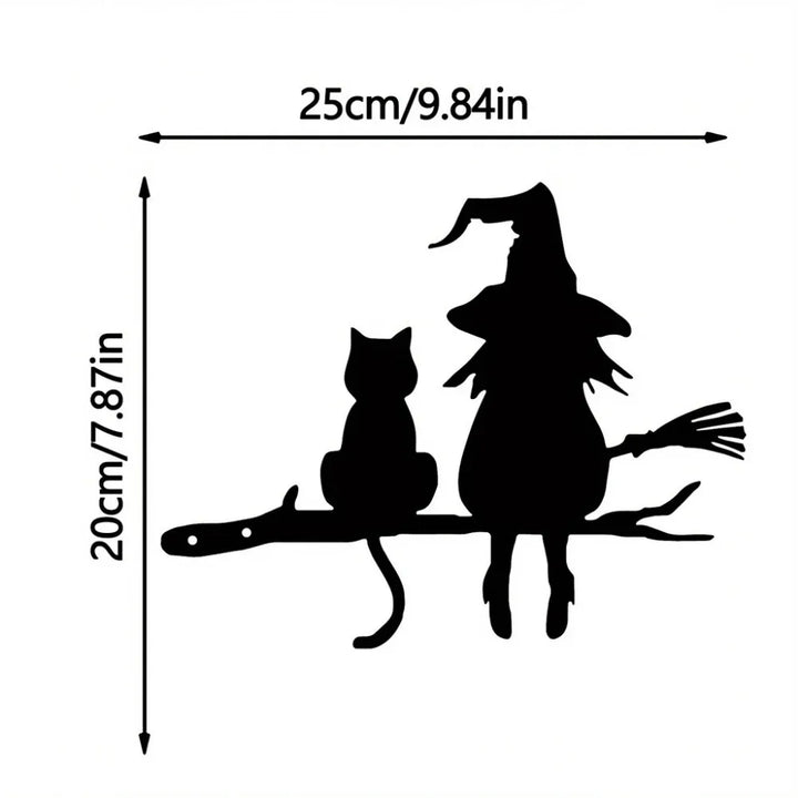 BowLift | Witches Cat Garden Statue – Metal Witch & Cat Silhouette for Outdoors