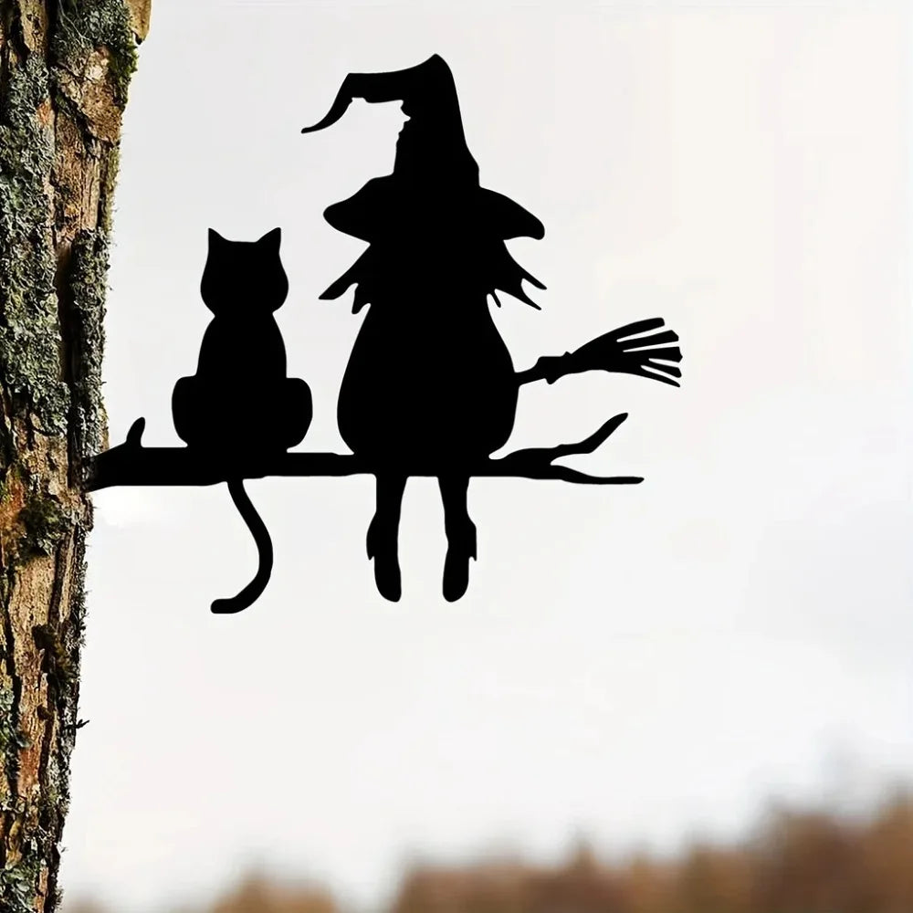 BowLift | Metal art | Witch and cat garden decoration