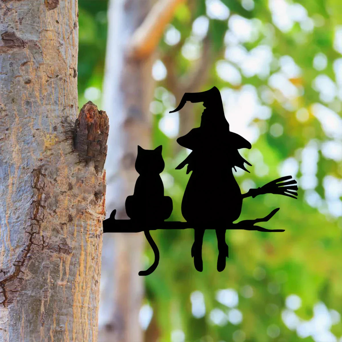 BowLift | Metal art | Witch and cat garden decoration