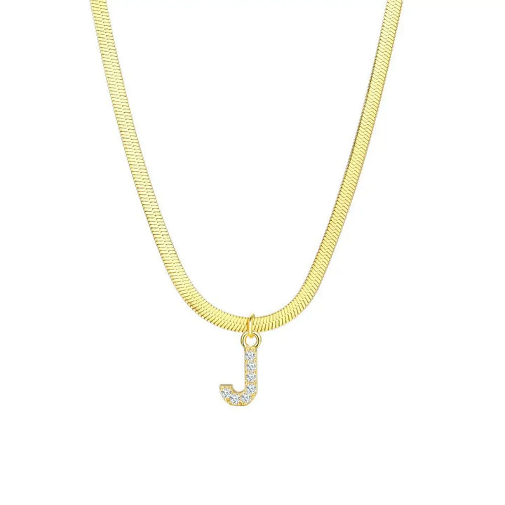 BowLift | Dainty Diamond Letter Initial Herringbone Necklace