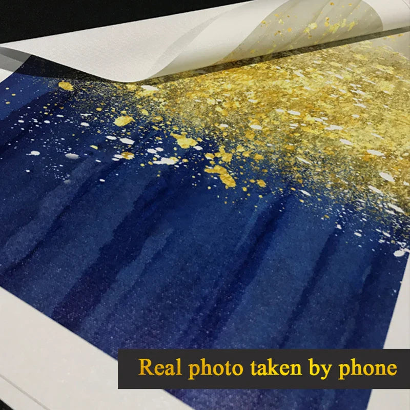 Jade Blue Bright Golden Rain Wall Art Fine Art Canvas Prints Auspicious Abstract Pictures For Living Room Dining Room Home Office Decor | Bowlift
