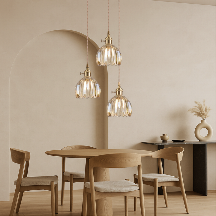 BowLift | Japanese Glass Pendant Lamp with Adjustable Height for Living Room and Dining Room – Modern Design above Table