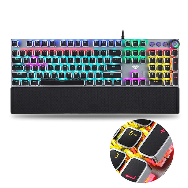 BowLift | AULA F2088 108 Keys Mixed Light Plating Punk Mechanical Brown Switch Wired USB Gaming Keyboard with Metal Key (Silver)