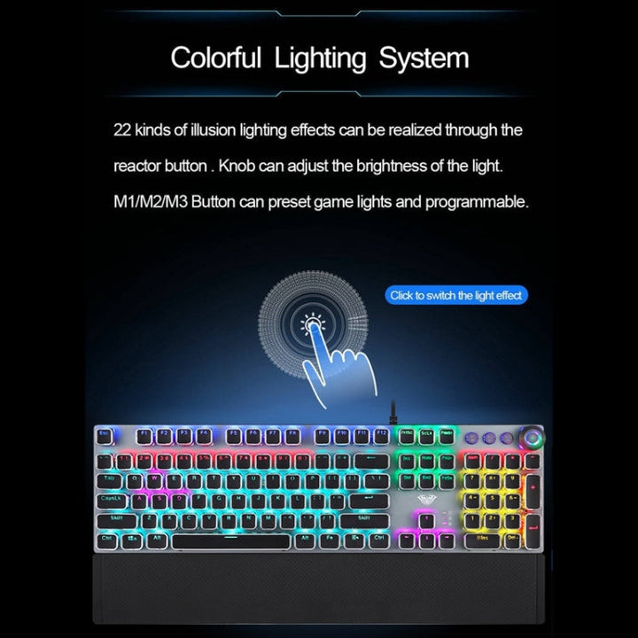 BowLift | AULA F2088 108 Keys Mixed Light Plating Punk Mechanical Brown Switch Wired USB Gaming Keyboard with Metal Key (Silver)