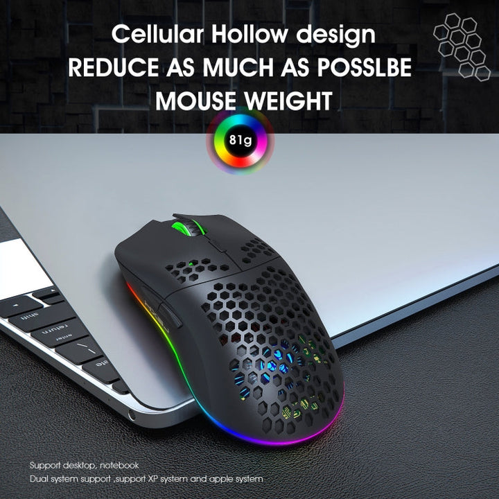 BowLift | HXSJ T66 7 Button Colorful Lighting Programmable Gaming Wireless Mouse (White)