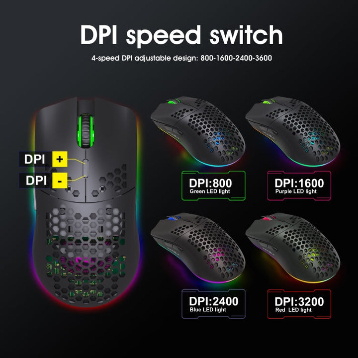 BowLift | HXSJ T66 7 Button Colorful Lighting Programmable Gaming Wireless Mouse (White)