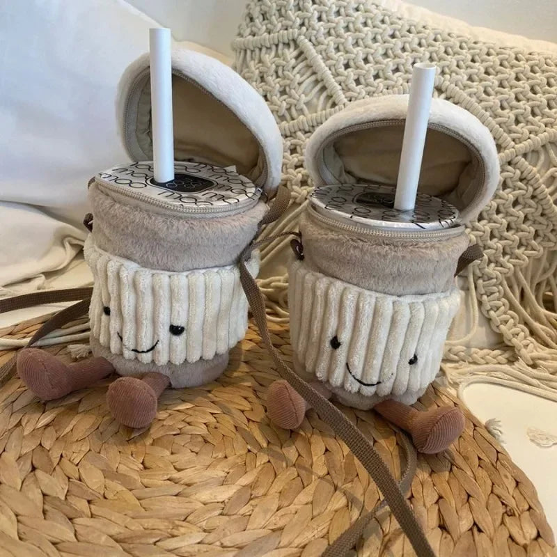 BowLift | Cute happy coffee cup holder plush bag