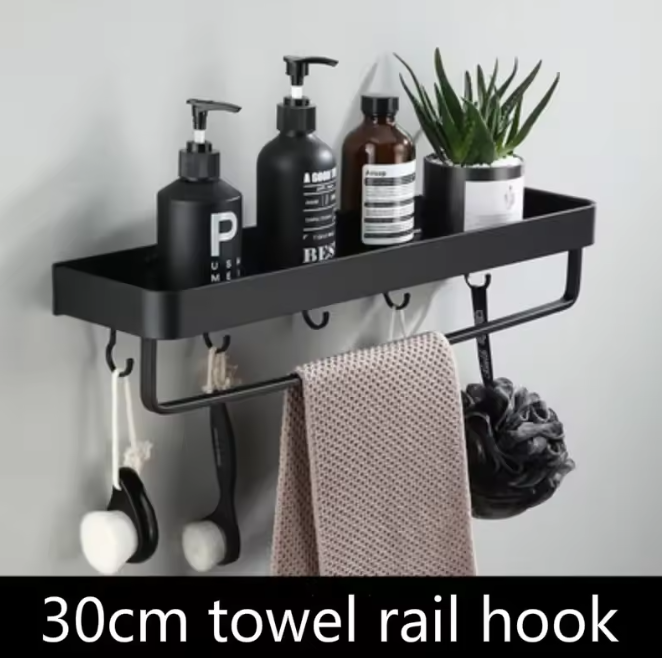 Kellan Wall-mounted Bathroom Shelf Black | Bowlift