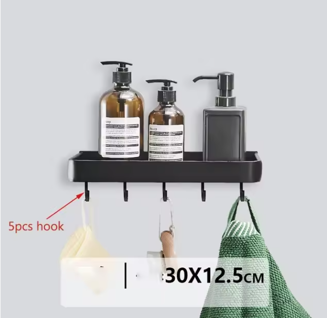 Kellan Wall-mounted Bathroom Shelf Black | Bowlift