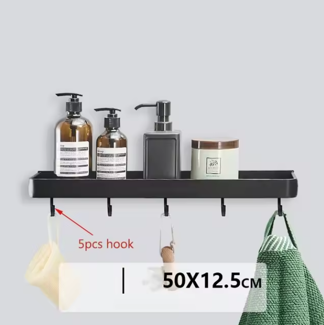 Kellan Wall-mounted Bathroom Shelf Black | Bowlift