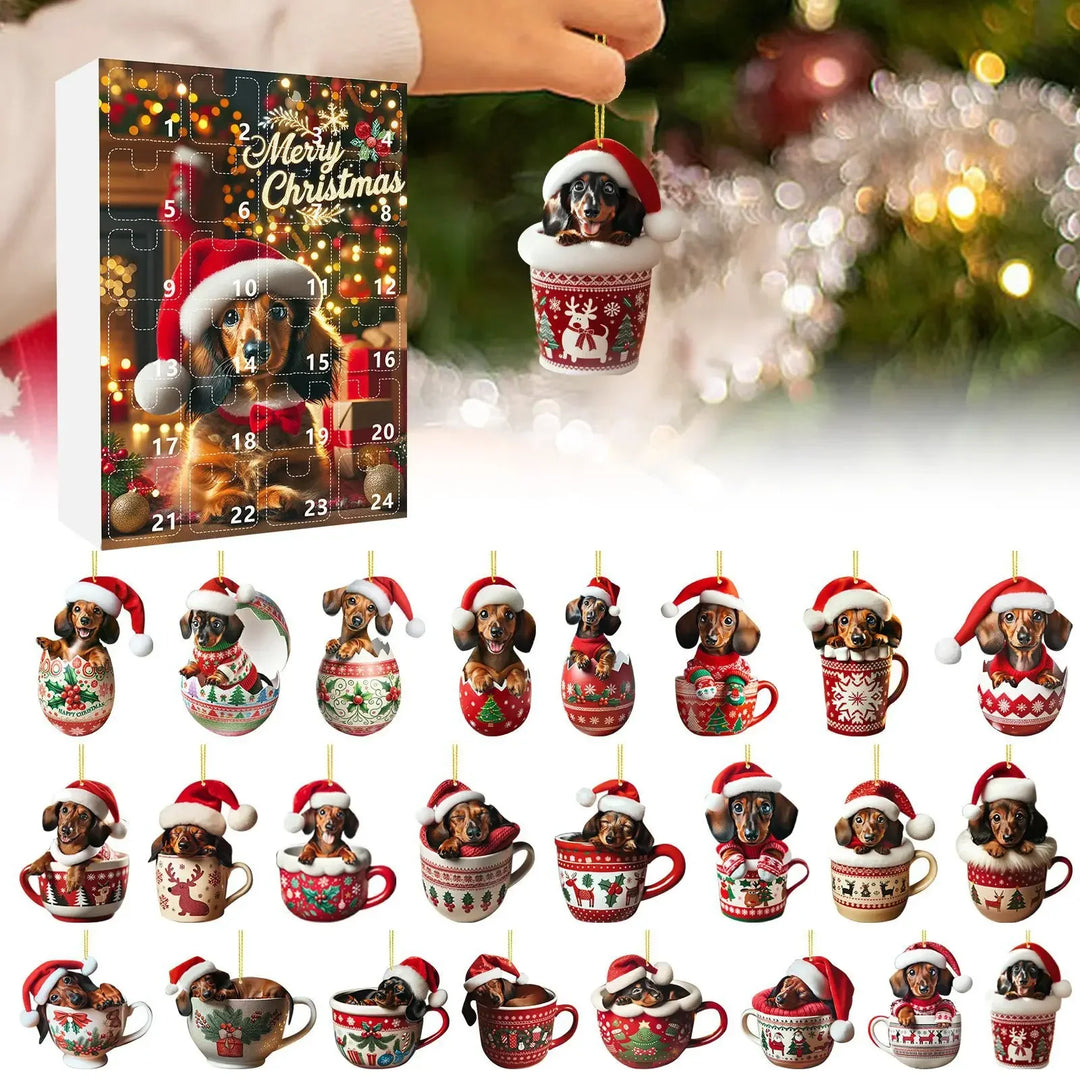 BowLift | Christmas Advent Calendar with Dachshund Theme – 24 Days Countdown and Decorative Acrylic Design