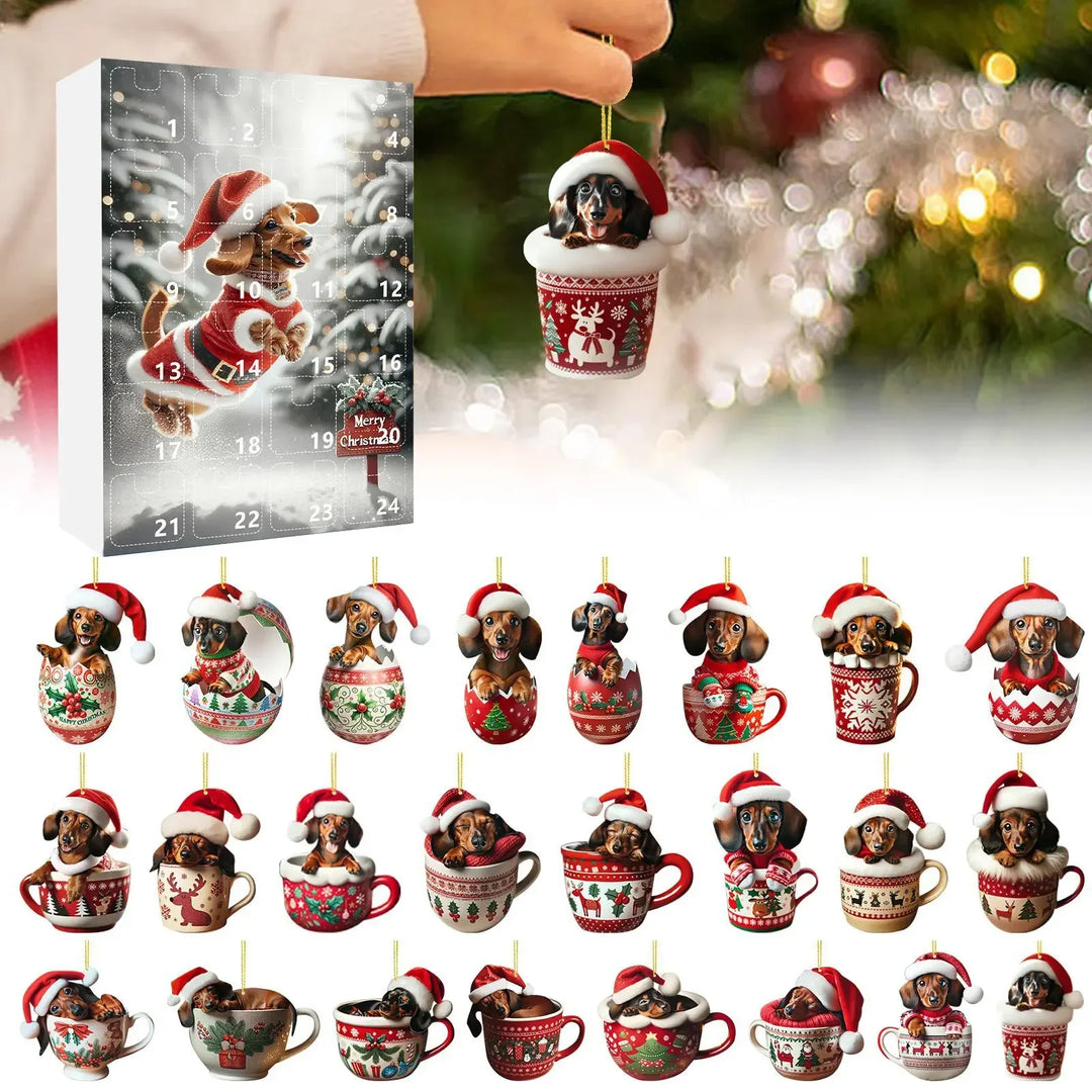 BowLift | Christmas Advent Calendar with Dachshund Theme – 24 Days Countdown and Decorative Acrylic Design