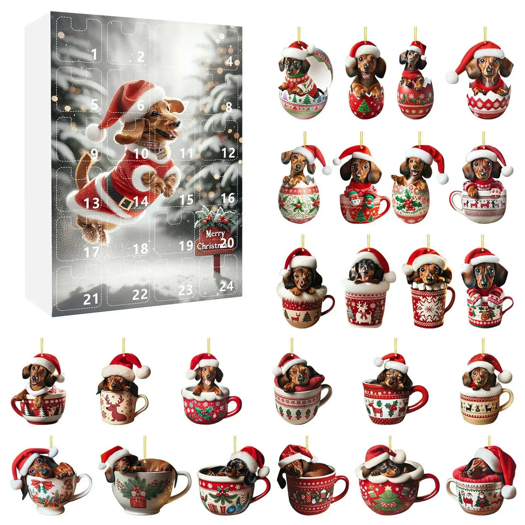 BowLift | Christmas Advent Calendar with Dachshund Theme – 24 Days Countdown and Decorative Acrylic Design