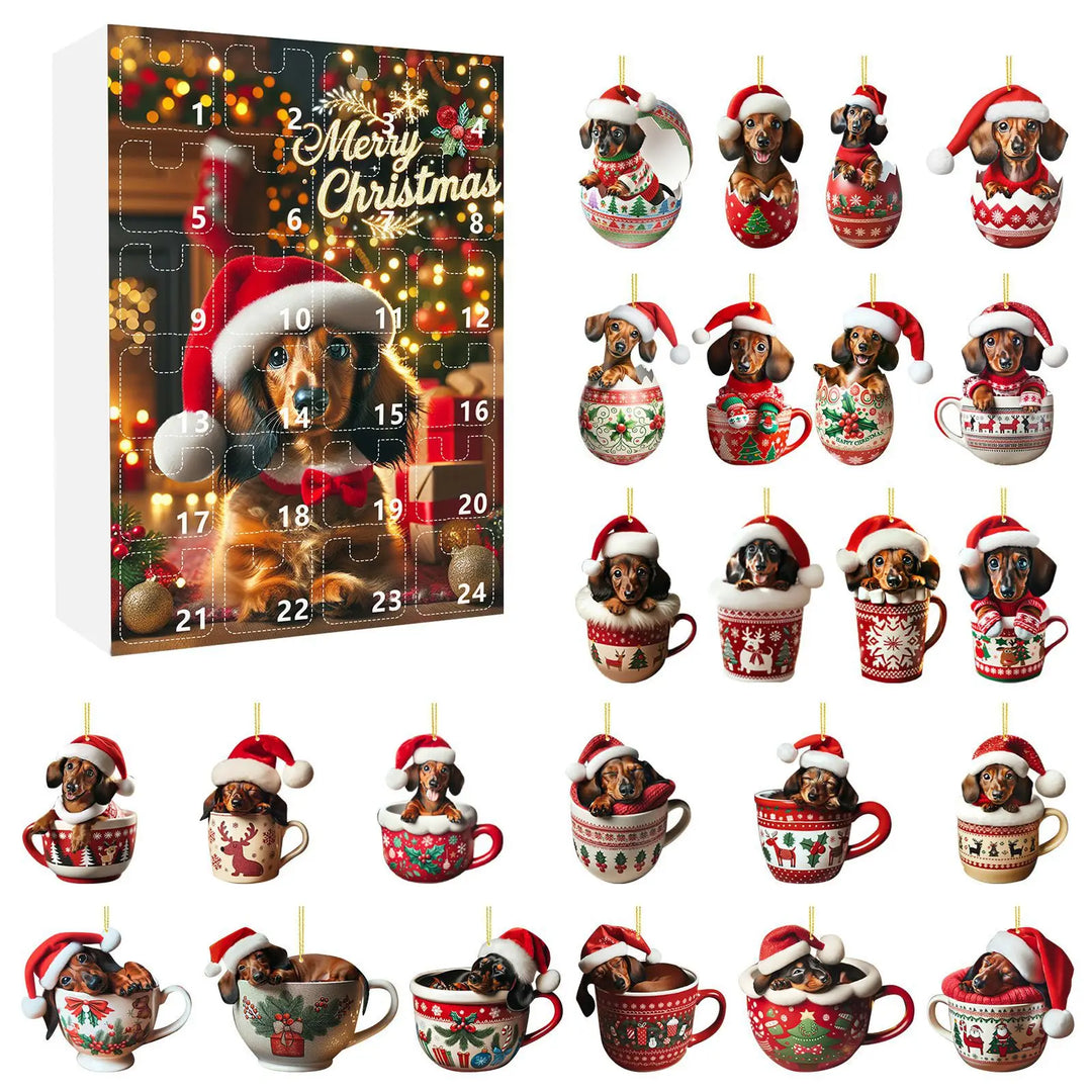 BowLift | Christmas Advent Calendar with Dachshund Theme – 24 Days Countdown and Decorative Acrylic Design
