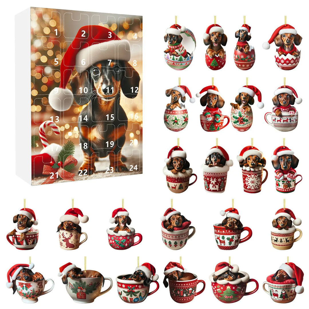 BowLift | Christmas Advent Calendar with Dachshund Theme – 24 Days Countdown and Decorative Acrylic Design