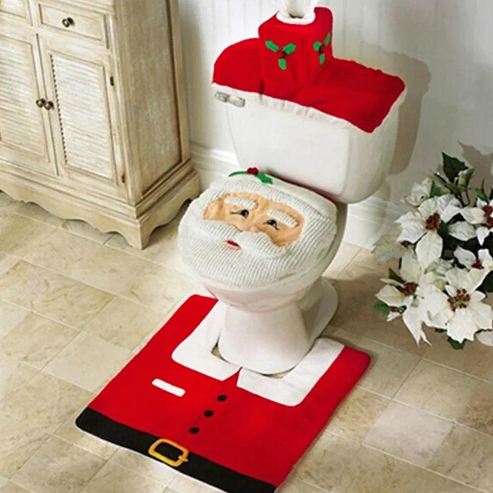 BowLift | Kerst Toiletbrilhoezen Set met Kerstman – Feestelijke Badkamerdecoratie voor de Feestdagen