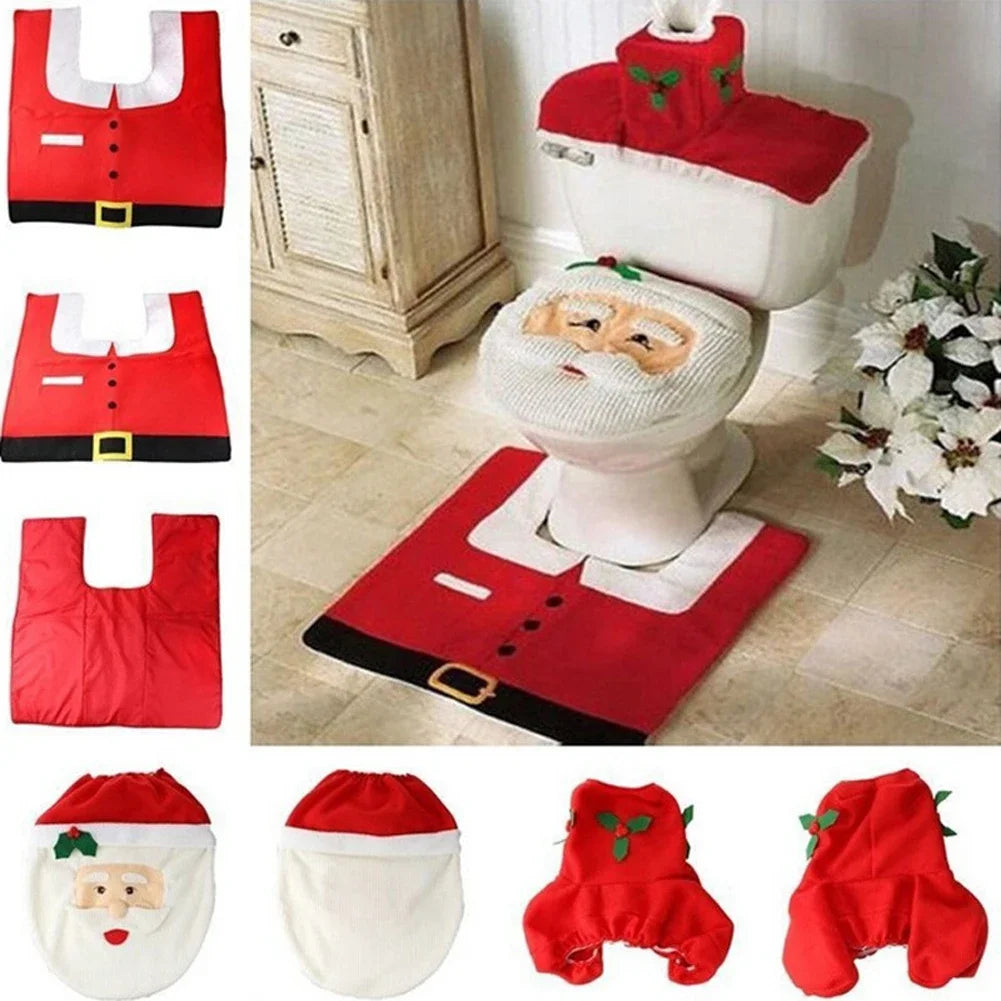 BowLift | Kerst Toiletbrilhoezen Set met Kerstman – Feestelijke Badkamerdecoratie voor de Feestdagen