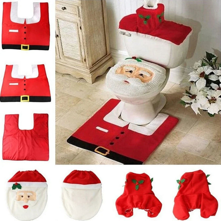 BowLift | Kerst Toiletbrilhoezen Set met Kerstman – Feestelijke Badkamerdecoratie voor de Feestdagen