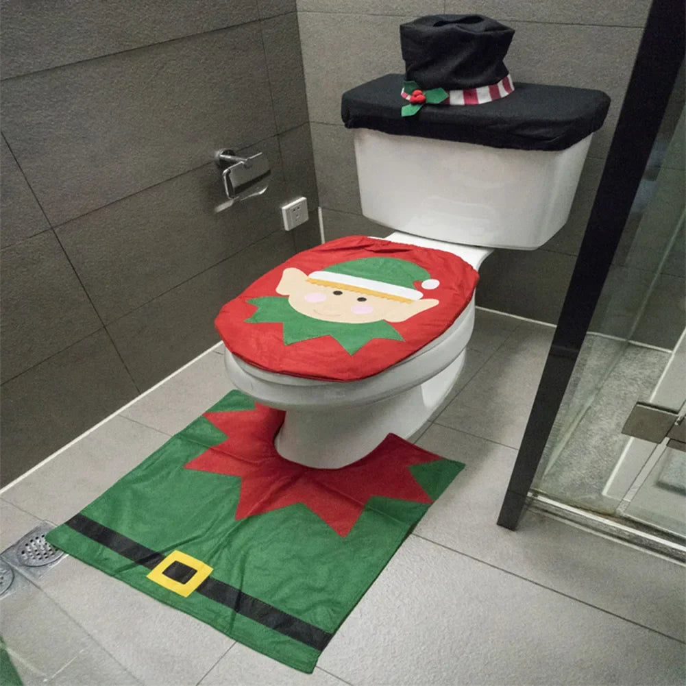 BowLift | Kerst Toiletbrilhoezen Set met Kerstman – Feestelijke Badkamerdecoratie voor de Feestdagen