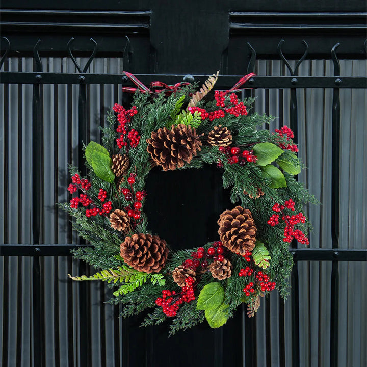 BowLift | Christmas Wreath with Red Berries and Green Cypress Leaves – Perfect Seasonal Decoration