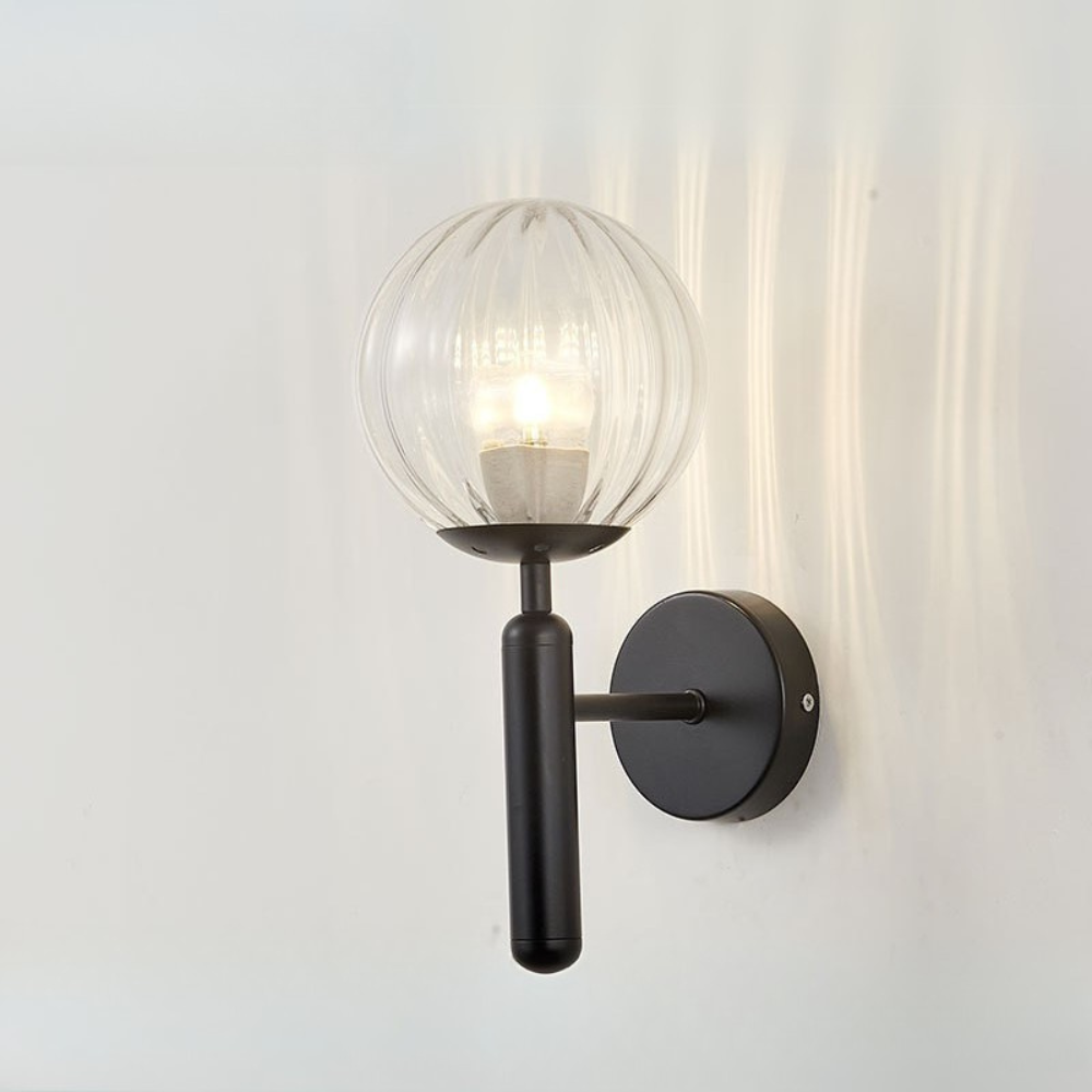 BowLift | Nordic Sphere Wall Sconce with Glass and Minimalist Frame – Black Sconce for Living Room and Dining Room
