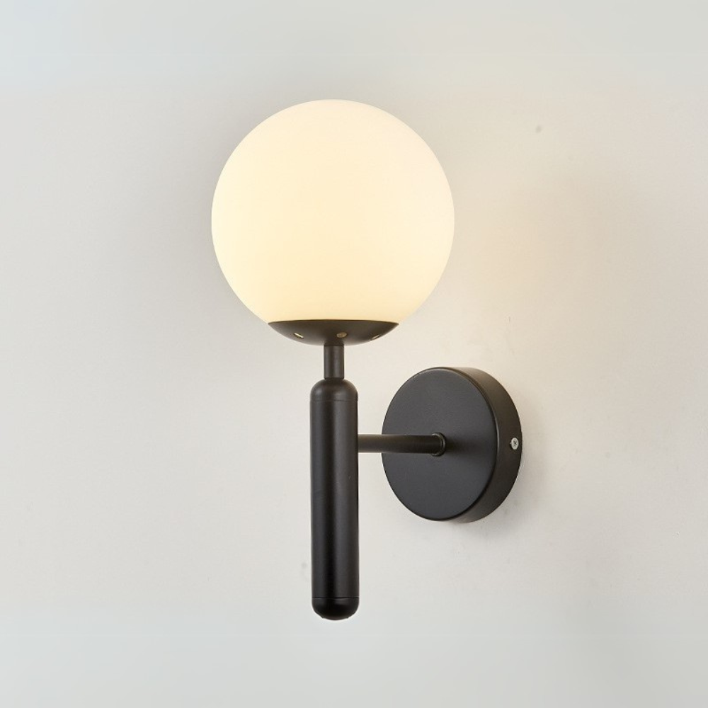 BowLift | Nordic Sphere Wall Sconce with Glass and Minimalist Frame – Black Sconce for Living Room and Dining Room