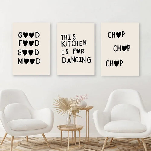 Kitchen Cooking Love Quotes Wall Art Fine Art Canvas Prints Minimalist Modern Typographic Posters Pictures For Kitchen Dining Room Cafe Art Decor | Bowlift