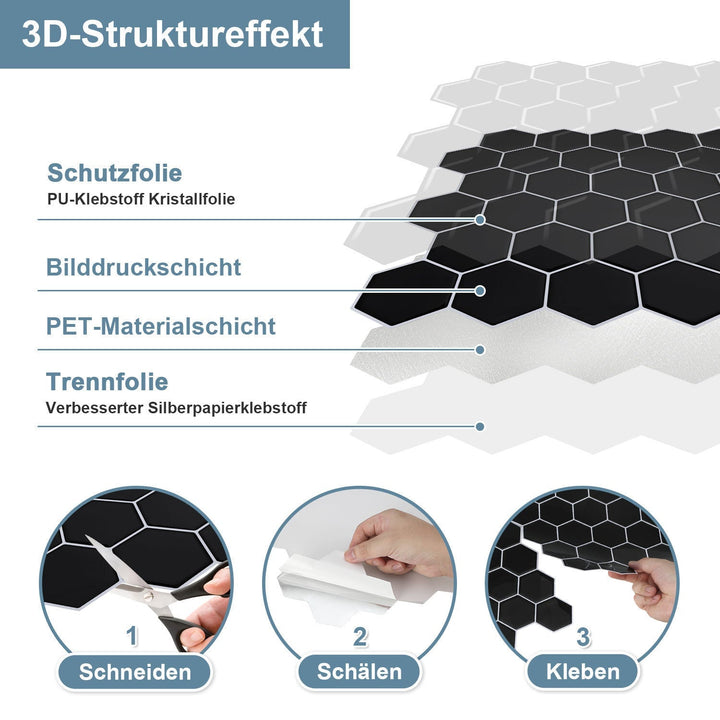 Self-adhesive tiles 10-piece set hexagon | Bowlift