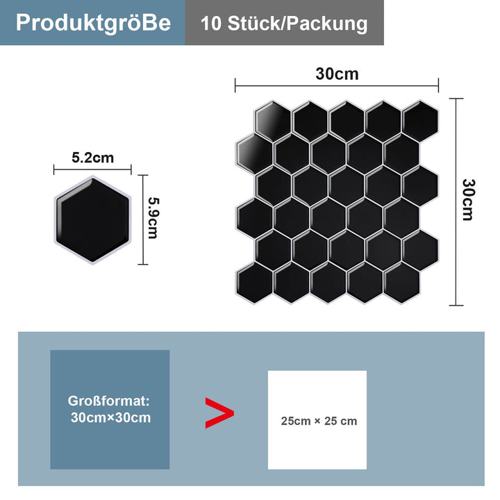 Self-adhesive tiles 10-piece set hexagon | Bowlift