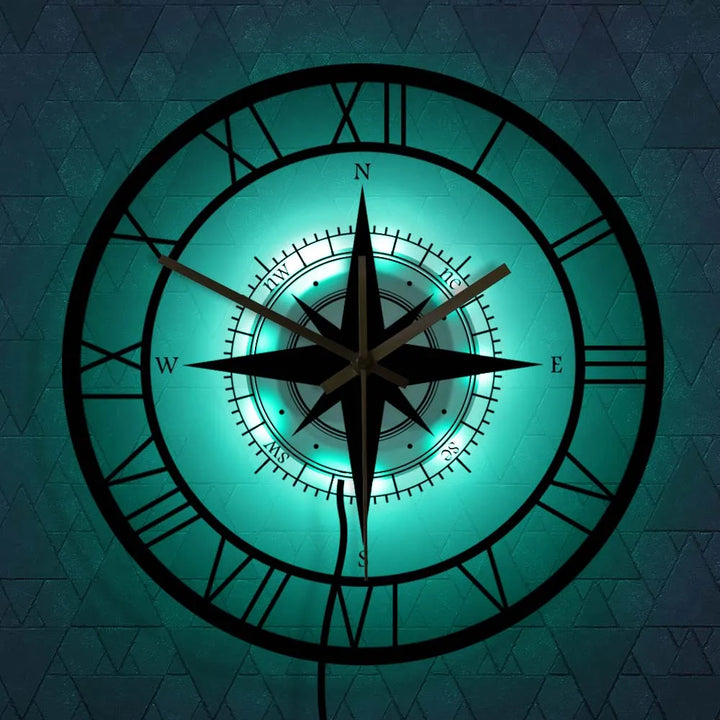 BowLift | Decorative Silent Wall Clock with Acrylic Compass – Modern Nautical Design