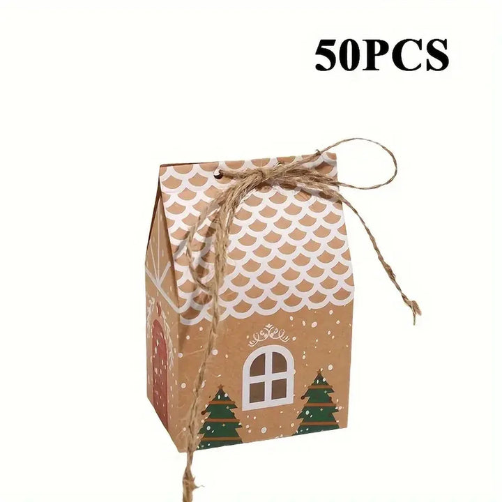 BowLift | Kerst Peperkoek Huis Geschenkdozen – Set van 12 of 50 Kraftpapier Dozen voor Feestelijke Cadeaus