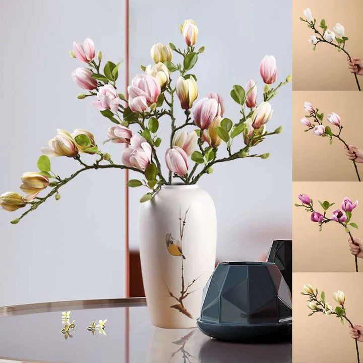 BowLift | GraceBloom | Artificial Magnolia Branches – Realistic Silk Flower Stems for Home Décor