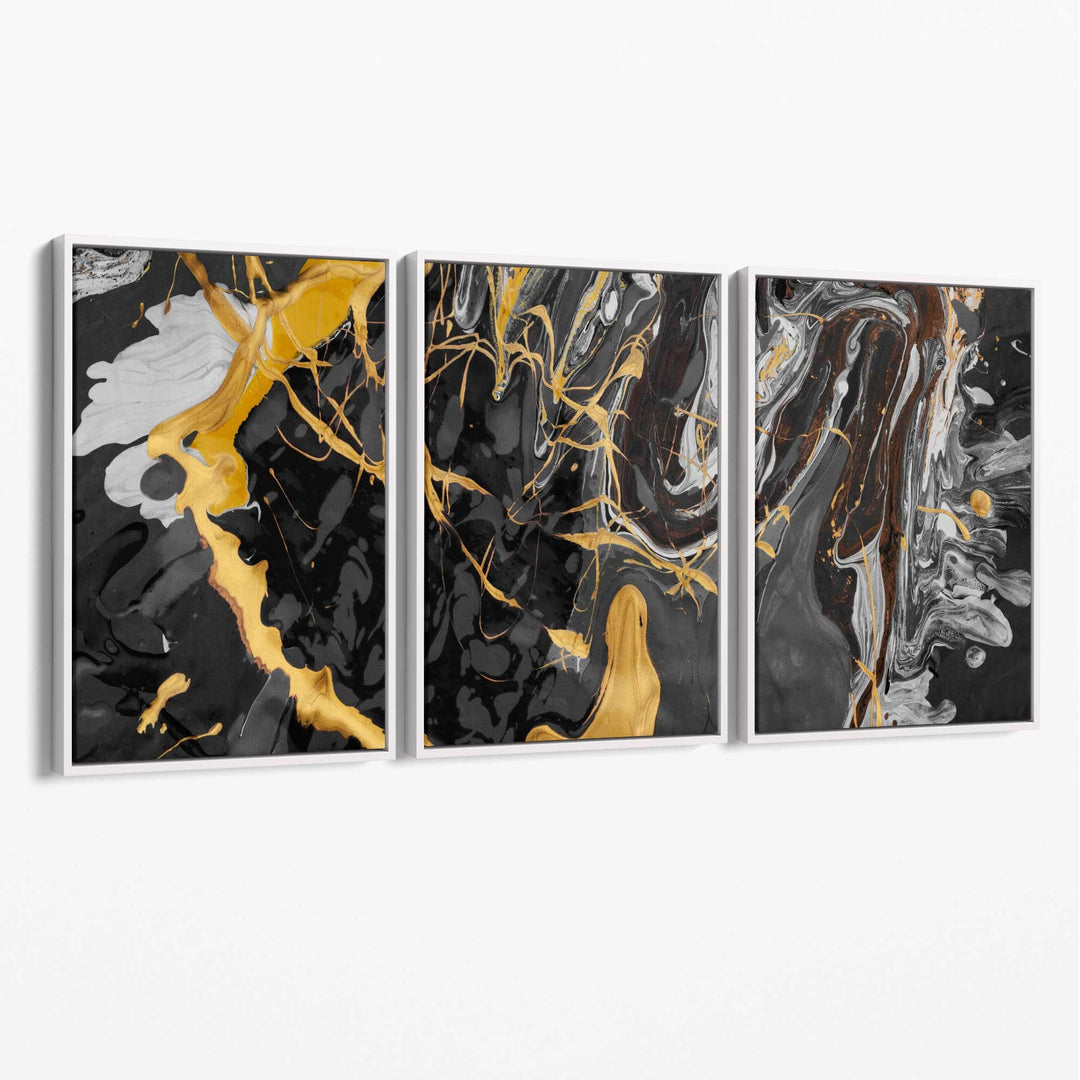 Abstract Black and Yellow Art Set of 3 Canvases | Bowlift