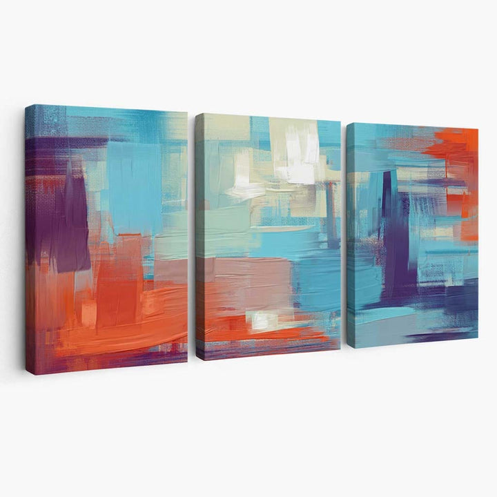 Abstract Sunset Plaza In Blue Lilac and Orange Canvas | Bowlift
