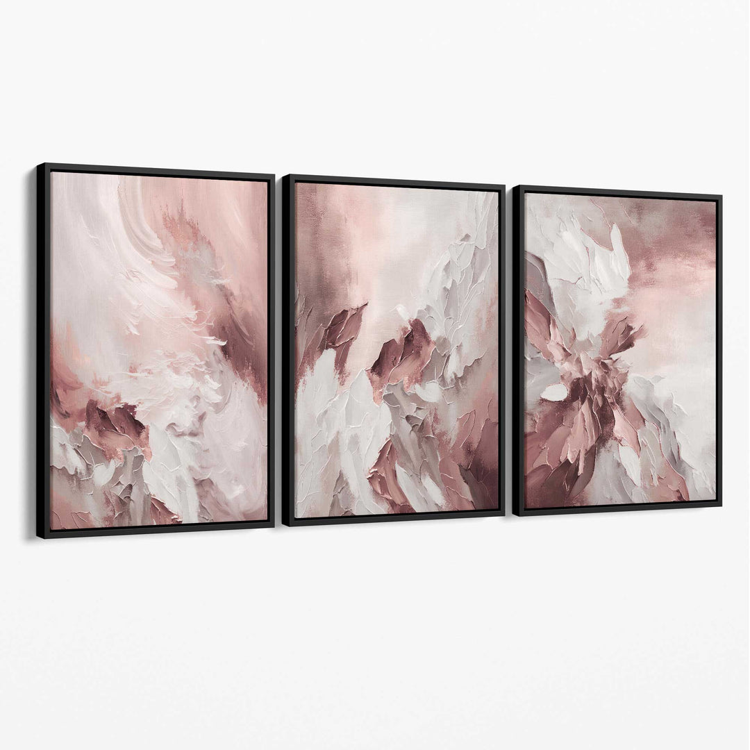 Abstract Blush Pink and White Set of 3 Canvas Wall Art Paintings | Bowlift