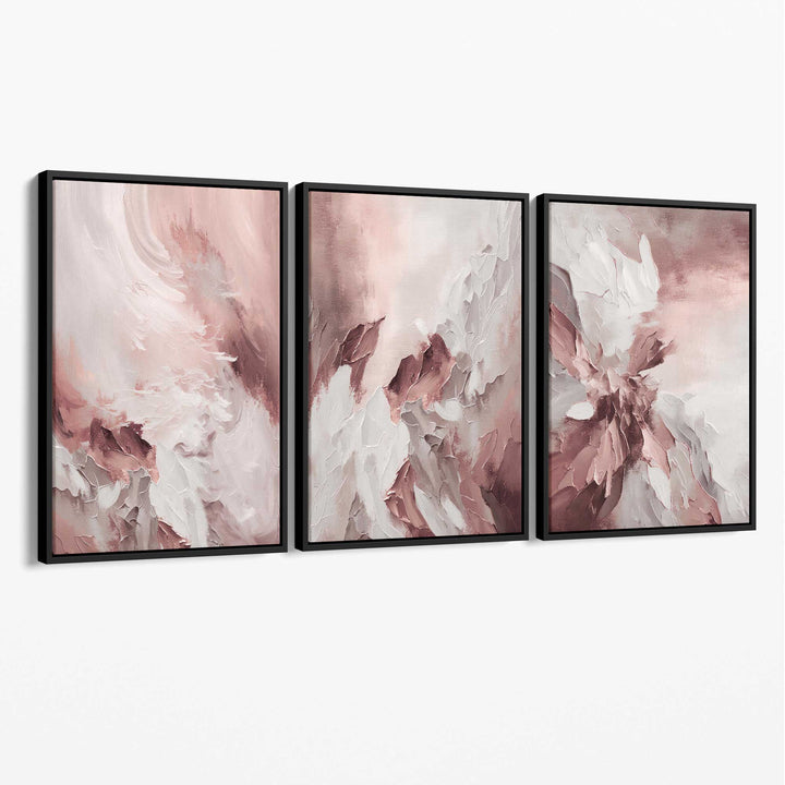 Abstract Blush Pink and White Set of 3 Canvas Wall Art Paintings | Bowlift