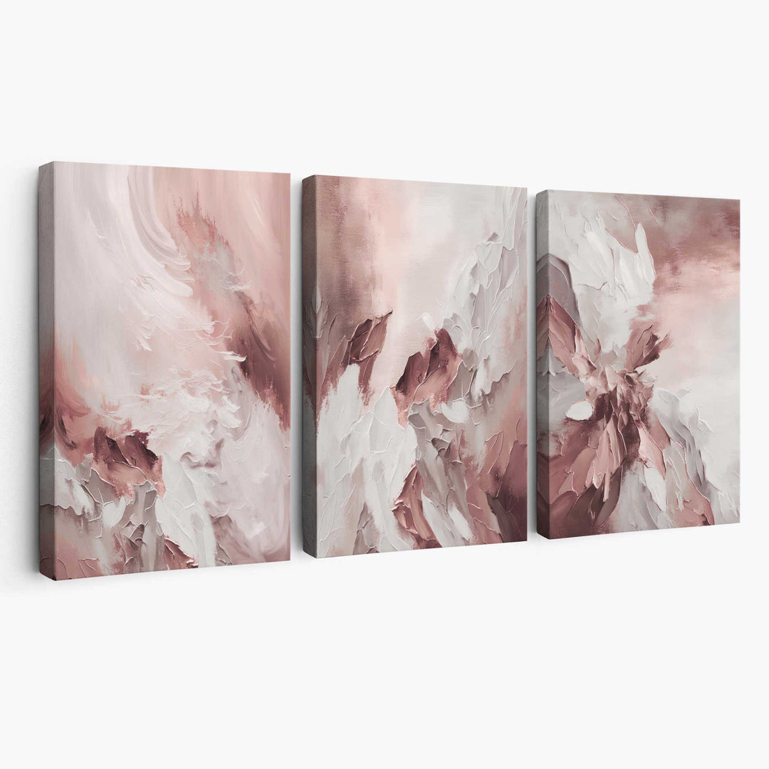 Abstract Blush Pink and White Set of 3 Canvas Wall Art Paintings | Bowlift
