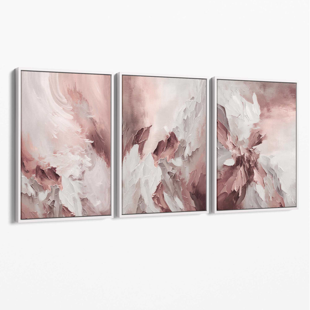 Abstract Blush Pink and White Set of 3 Canvas Wall Art Paintings | Bowlift