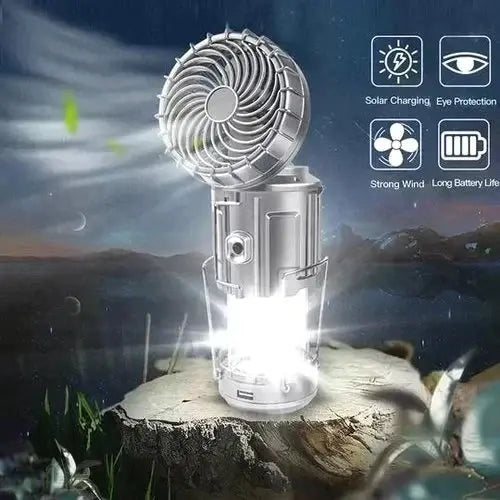 Camping Lantern with Fan & Power Bank | Solar & Rechargeable LED Light | Portable Outdoor Gear | Bowlift
