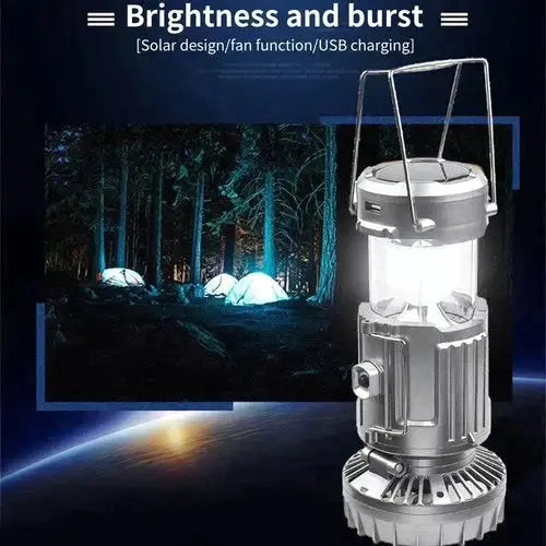 Camping Lantern with Fan & Power Bank | Solar & Rechargeable LED Light | Portable Outdoor Gear | Bowlift