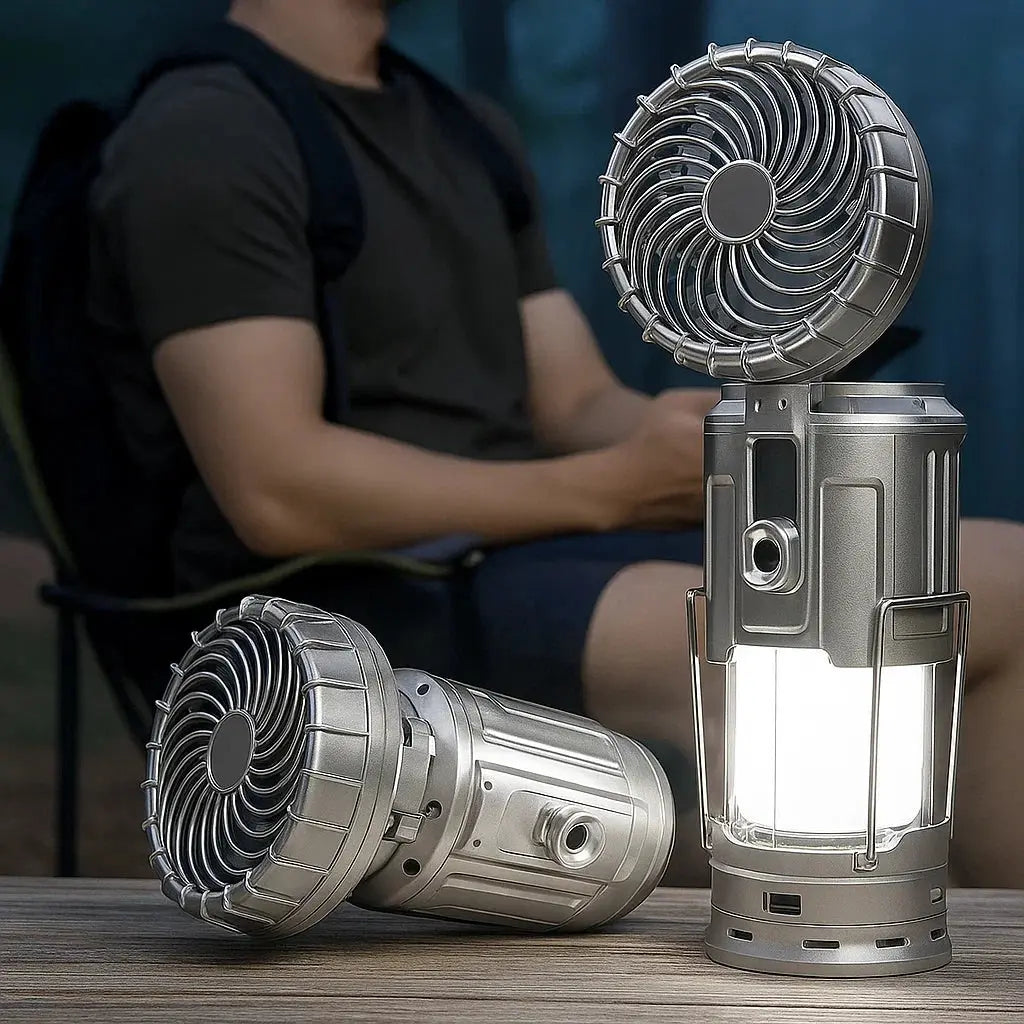 Camping Lantern with Fan & Power Bank | Solar & Rechargeable LED Light | Portable Outdoor Gear | Bowlift