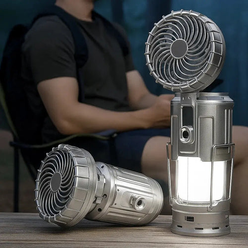 Camping Lantern with Fan & Power Bank | Solar & Rechargeable LED Light | Portable Outdoor Gear | Bowlift
