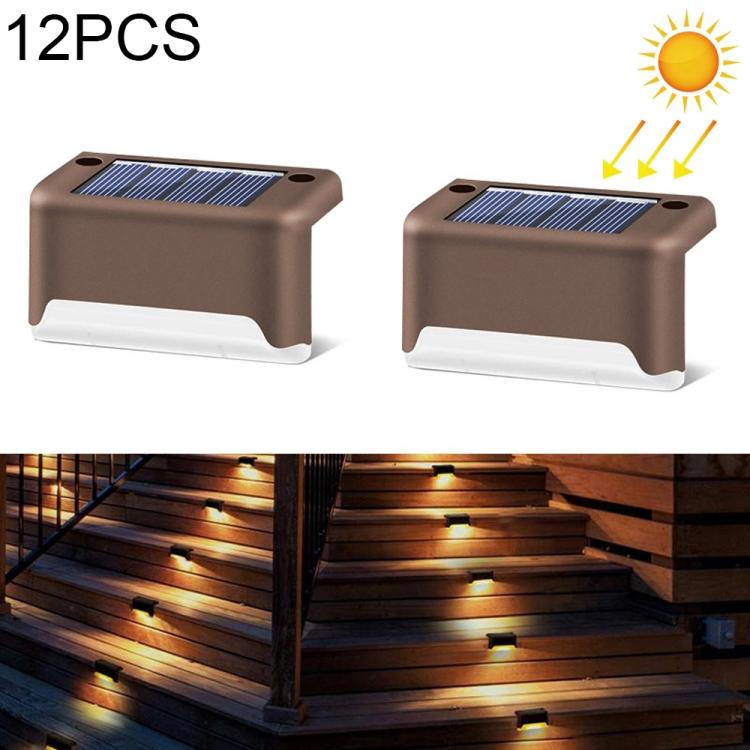 BowLift | 12 PCS Solar Powered LED Outdoor Step Light IP65 Waterproof Garden Lamp, Warm White Light (Brown)